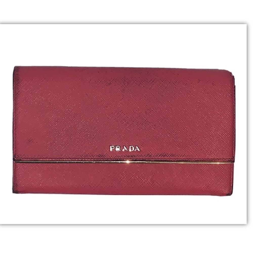 Prada Pink Saffiano Leather Large Fold Over Wallet